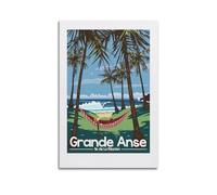 qiyan Retro Travel Poster Grande Anse • Ile De La Reunion Poster Decorative Painting Canvas Wall Posters And Art Picture Print Modern Family Bedroom Decor Posters 12x18inch(30x45cm)