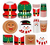QIYANPAX 72 PCS Christmas Plates and Napkins Set with Christmas Paper Cups | Xmas 9-Inch Plates, Cups, Napkins, Santa, Elf, Snowman, Gingerbread Designs for Merry Christmas Party Decorations, Serves 24