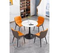 Qiydia 5-piece Round Dining Table, Modern Marble Dining Table with 4 Upholstered Chairs, Kitchen & Conference Table Set with Metal Base for Apartment, Small Space(90cm/35, White + Orange)