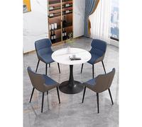Qiydia 5-piece Round Dining Table, Modern Marble Dining Table with 4 Upholstered Chairs, Kitchen & Conference Table Set with Metal Base for Apartment, Small Space(90cm/35, White + Blue)
