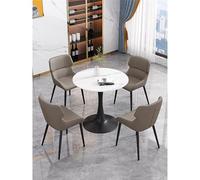 Qiydia 5-piece Round Dining Table, Modern Marble Dining Table with 4 Upholstered Chairs, Kitchen & Conference Table Set with Metal Base for Apartment, Small Space(80cm/31, White + Gray)