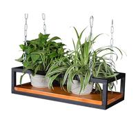 Qiydia Ceiling Hanging Plant Shelf Flower Pot Stand, Floating Display Rack with Solid Wood Board and Iron Frame, Kitchen Storage Shelving for Living Room Balcony Bar Decor, 180x25x15cm(71x10x6)