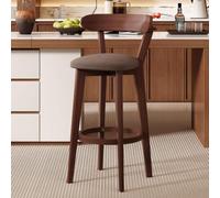 Qiydia Counter Height Bar Stools, Faux Leather Upholstered Barstools Armless Bar Chair with Solid Wood Legs for Kitchen Island Home Cafe Restaurant, Easy Assembly(81cm/32, Linen + Walnut)