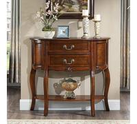 Qiydia Half Moon Console Table, Solid Wood Entryway Table Vintage Accent Sofa Table with 2 Drawers and Bottom Storage Shelf, Semi-circle Display Table for Living Room, Hallway