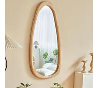 Qiydia Irregular Full Length Mirror, Wood Frame Asymmetrical Mirrors Decorative Floor Mirror Rustic Vanity Mirrors for Bathroom Bedroom Living Room Cloakroom Entryway