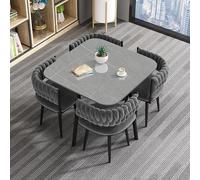 Qiydia Luxury Sintered Stone Dining Table Set with 4 Velvet Chairs, Modern Round/Square Kitchen Table & Chair Set With Sturdy Metal Legs for Dining/Living Room Small Spaces(80cm/31, Gray)
