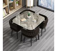 Qiydia Luxury Sintered Stone Dining Table Set with 4 Velvet Chairs, Modern Round/Square Kitchen Table & Chair Set With Sturdy Metal Legs for Dining/Living Room Small Spaces(80cm/31, Coffee)