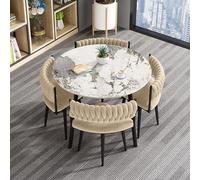 Qiydia Luxury Sintered Stone Dining Table Set with 4 Velvet Chairs, Modern Round/Square Kitchen Table & Chair Set With Sturdy Metal Legs for Dining/Living Room Small Spaces(90cm/35, Beige A)