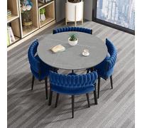 Qiydia Luxury Sintered Stone Dining Table Set with 4 Velvet Chairs, Modern Round/Square Kitchen Table & Chair Set With Sturdy Metal Legs for Dining/Living Room Small Spaces(80cm/31, Blue)