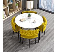 Qiydia Luxury Sintered Stone Dining Table Set with 4 Velvet Chairs, Modern Round/Square Kitchen Table & Chair Set With Sturdy Metal Legs for Dining/Living Room Small Spaces(80cm/31, Yellow)
