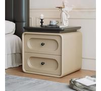 Qiydia Mid Century Modern Bedside Table, 2 Drawers Storage Cabinet Faux Leather Wrapped Solid Wood Frame Nightstands, Floor-standing Side Table for Living Room, Bedroom(18", Black + Khaki)