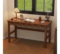 Qiydia Mid Century Modern Home Office Desk, Solid Wood Writing Desk Multi-functional Computer Table with 2 Drawers, Vanity, Study Desk for Bedroom/Living Room/Study/Workstation