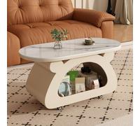 Qiydia Oval Sintered Stone Coffee Table, Modern 2-tier Center Table with 360° Swivel Metal Base, Mobile Cocktail Tea Table for Living Room(100x50x45cm(39x20x18), Beige)
