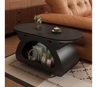 Qiydia Oval Sintered Stone Coffee Table, Modern 2-tier Center Table with 360° Swivel Metal Base, Mobile Cocktail Tea Table for Living Room(100x50x45cm(39x20x18), Black C)