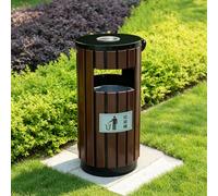 Qiydia Round Outdoor Trash Can, Commercial Garbage Can Plastic Wood Waste Bin with Galvanized Liner, Large Garbage Garbage Container for Park, School, Parking, Beach(38x38x80cm(15x15x31), Coffee)