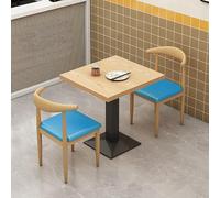 Qiydia Square/rectangular Dining Table & 2 or 4 Metal Chair Set, Space-saving Kitchen Table Set, Wood Top & Carbon Steel Base, Versatile Table for Restaurant, Cafe, Bistro(24" Desk+2 Chai, Blue)
