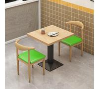 Qiydia Square/rectangular Dining Table & 2 or 4 Metal Chair Set, Space-saving Kitchen Table Set, Wood Top & Carbon Steel Base, Versatile Table for Restaurant, Cafe, Bistro(24" Desk+2 Chai, Green)