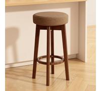 Qiydia Swivel Bar Stool with Solid Wood Legs, Counter Height Backless Stool Upholstered Round Barstool with Footrest, Modern Home Bar Island Stool for Kitchen Dining Area(29.5", Coffee + Walnut)