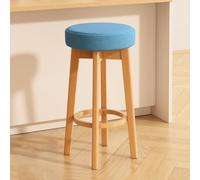 Qiydia Swivel Bar Stool with Solid Wood Legs, Counter Height Backless Stool Upholstered Round Barstool with Footrest, Modern Home Bar Island Stool for Kitchen Dining Area(29.5", Blue A + Natural)