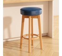 Qiydia Swivel Bar Stool with Solid Wood Legs, Counter Height Backless Stool Upholstered Round Barstool with Footrest, Modern Home Bar Island Stool for Kitchen Dining Area(29.5", Blue + Natural)