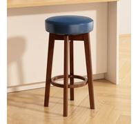Qiydia Swivel Bar Stool with Solid Wood Legs, Counter Height Backless Stool Upholstered Round Barstool with Footrest, Modern Home Bar Island Stool for Kitchen Dining Area(29.5", Blue + Walnut)
