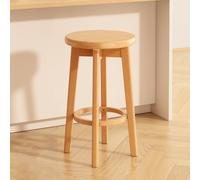 Qiydia Swivel Bar Stool with Solid Wood Legs, Counter Height Backless Stool Upholstered Round Barstool with Footrest, Modern Home Bar Island Stool for Kitchen Dining Area(29.5", Solid Wood + Natural)