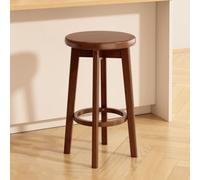 Qiydia Swivel Bar Stool with Solid Wood Legs, Counter Height Backless Stool Upholstered Round Barstool with Footrest, Modern Home Bar Island Stool for Kitchen Dining Area(29.5", Solid Wood + Walnut)