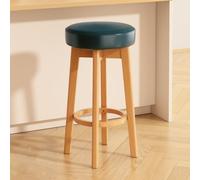 Qiydia Swivel Bar Stool with Solid Wood Legs, Counter Height Backless Stool Upholstered Round Barstool with Footrest, Modern Home Bar Island Stool for Kitchen Dining Area(29.5", Green + Natural)