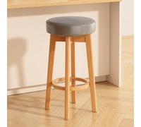 Qiydia Swivel Bar Stool with Solid Wood Legs, Counter Height Backless Stool Upholstered Round Barstool with Footrest, Modern Home Bar Island Stool for Kitchen Dining Area(29.5", Gray + Natural)