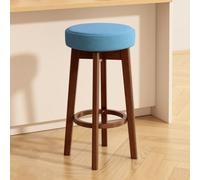 Qiydia Swivel Bar Stool with Solid Wood Legs, Counter Height Backless Stool Upholstered Round Barstool with Footrest, Modern Home Bar Island Stool for Kitchen Dining Area(29.5", Blue A + Walnut)