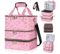 QIYFDDF Nail Polish Organizer Bag,3-layer Pink PU Leather Nail Organizer and storage,Holds 84 Bottles of Nail Polish and Nail Lamp,Large Nail Polish Holder Travel Carrying Case,Gift for Girls