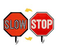 QIYFOZ 18" Double Sided LED Stop Slow Paddle, Hand Held Traffic Control Slow Down Stop Holding a sign, Steady/Flashing Light Modes, Foam-Padded Grip, 1-Pack (Stop/Slow, 18IN)