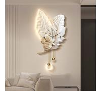 QIYFOZ 3D Wall Clock with LED Lighting - Modern Decorative Feather Wall Decor for Bedroom and Living Room