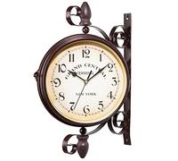 QIYFOZ Garden Clocks Outdoor Waterproof Clocks for Living Room Vintage Double Sided Clock Wall Mounted Paddington Station Clock Hanging Garden Clock for Wall Home Decor No Batte