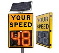 QIYFOZ High-Visibility Solar Radar Speed Sign with Overspeed Light/Solar Panel, LED Speed Sign,Auto Red/Green Color Switch, 0-99/0-120 mph, > 1000m Visibility, Aluminu