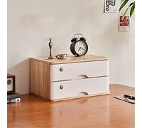 QIYFOZ Lockable Wooden Desk Storage Box with 2 Drawers - Compact Home Office File Efficient Document Storage Solution Small Drawer Unit for Workspace Optimization