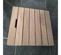QIYFOZ Premium Non-Slip Cedar Wood Shower Mat - Quick-Dry Large Bathroom Mat with Drain Grate - Stylish & Durable Wooden Bath Accessory for Modern Homes (15.7"x11.8")