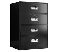 QIYFOZ Vertical 4 Drawer Metal File Cabinet With Lock - Secure Storage Solution For Home Office - Narrow Steel Filing Cabinet Under Desk For A4/Legal/Letter Documents - Black, O