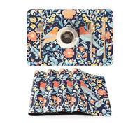 QIYI Faux Leather Placemats, Set of 4, Waterproof Oil-Proof Heat-Resistant PU Table Mats for Kitchen, Dining, Indoor & Outdoor Use, 45×30cm, Vintage Folk Art Birds and Floral Pattern