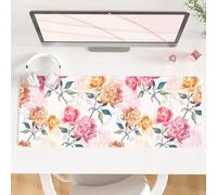 QIYI Floral Mouse Pad, Watercolor Flowers Desk Mat for Desktop, Women Girls Office Décor Accessories, PU Leather Waterproof Gaming Mousepad, Pink Yellow Peonies Desk Pad Computer Mat, 31.5" x 11.8"