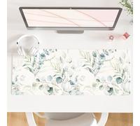 QIYI Large Mouse Pad, Cute Green Leaves Desk Mat for Desktop, Women Girls Office Décor Desk Accessories, PU Leather Waterproof Gaming Mousepad, Eucalyptus Leaf Desk Pad Computer Mat, 31.5" x 11.8"