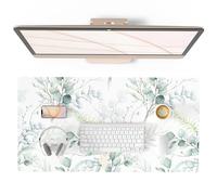 QIYI Large Mouse Pad for Desk, Cute Desk Mat for Desktop, Women Girls Green Office Décor Desk Accessories, PU Leather Waterproof Gaming Mousepad, Eucalyptus Leaf Desk Pad Computer Mat, 31.5" x 15.7"