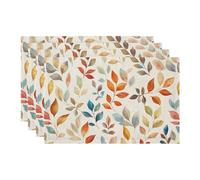 QIYI Linen-like Fabric Autumn Leaves Placemats, Rustic Vintage Fall Dining Table Mats for Kitchen Table Decoration Indoor Outdoor, Washable Watercolor Botanical Place Mats Set of 4, 45x30cm