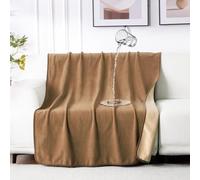 QIYI Waterproof Blanket for Bed Couch Sofa, Small Washable Reversible Flannel Throw, Leakproof Spill-Proof Mattress & Furniture Protector for Couples Dogs Cats, 102x153cm, Brown/Tan