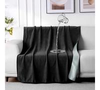 QIYI Waterproof Blanket for Bed Couch Sofa, Small Washable Reversible Flannel Throw, Leakproof Spill-Proof Mattress & Furniture Protector for Couples Dogs Cats, 102x153cm, Black/Light Grey