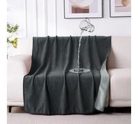 QIYI Waterproof Blanket for Bed Couch Sofa, Small Washable Reversible Flannel Throw, Leakproof Spill-Proof Mattress & Furniture Protector for Couples Dogs Cats, 102x153cm, Dk Grey/Lt Grey