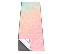 QiyI Yoga Mat Towel with Corner Pockets, Non Slip Sweat Absorbent Hot Yoga Towels, Soft Yoga Blankets with Travel Bag, Skidless Mat Cover for Workout, Gym, Fitness - 70"x26", Dreamy Pink Mandala
