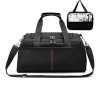 QiYiCAT Ryanair Hand Luggage 40 x 20 x 25 cm, Foldable Travel Bag with Removable Wet Bag, Ryan Airlines Bag 40 x 20 x 25 cm, Black/C Model + 1 Toiletry Bag, Unisex