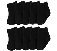 QIYIENDIAN 10 Pairs Baby Crew Socks Soft Cotton Socks Elastic Baby Solid Colors Unisex Infant Toddler(Black,6-12M)