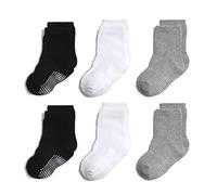 QIYIENDIAN 6 Pairs Non Slip Cozy Warm Crew Socks with Grips for Baby Infant Toddler Kids Boys Girls（6-12 Months，2-B White&Black&Grey）